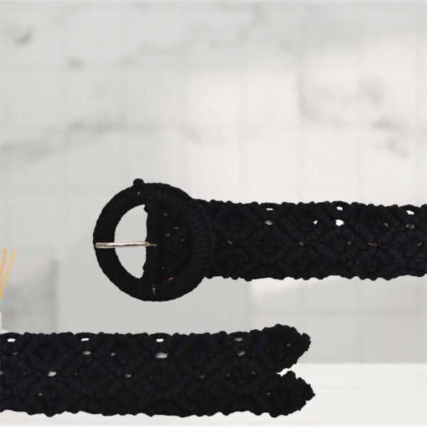 “Charcoal Charisma” Cotton Macramé Black Belt - Image 4