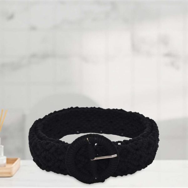 “Charcoal Charisma” Cotton Macramé Black Belt - Image 2