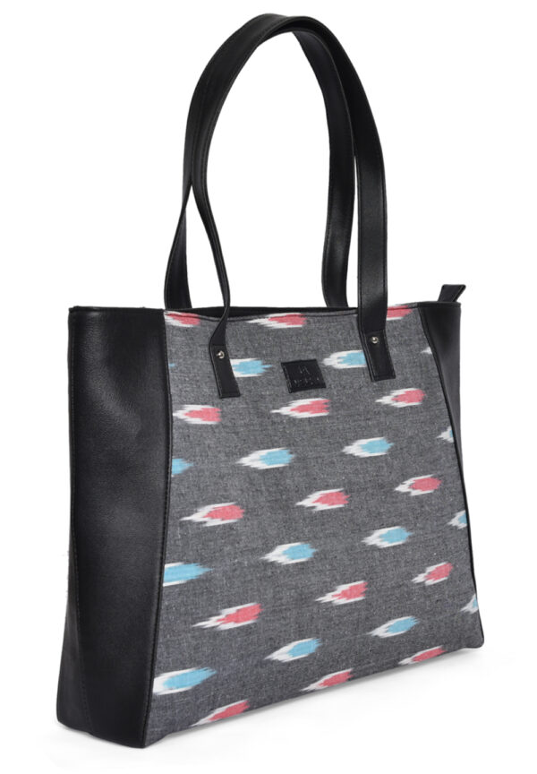 Black Tote Bag with Ikat Print - Image 3