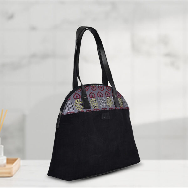 Classic Noir Kantha Embroidery Handbag - Image 2