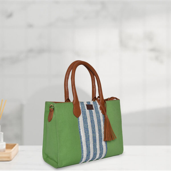 Green Texture Cotton Handbag - Image 3