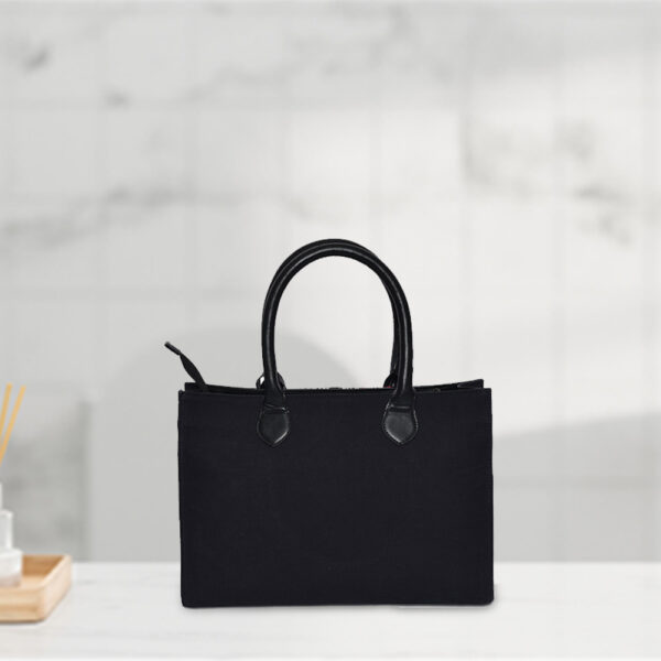 Black Cotton Handbag with Textured Accent - Image 4