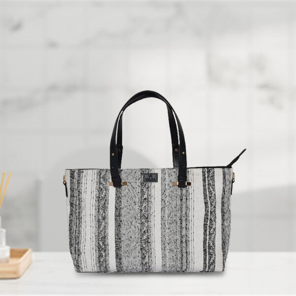 Cotton Lurex Blend Handbag With PU Handle