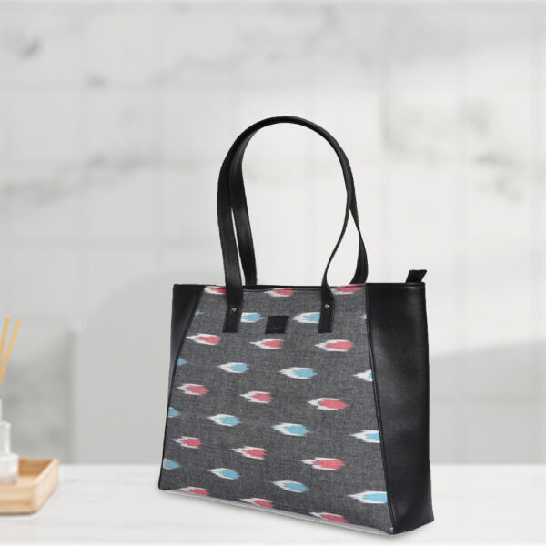 Black Tote Bag with Ikat Print - Image 3