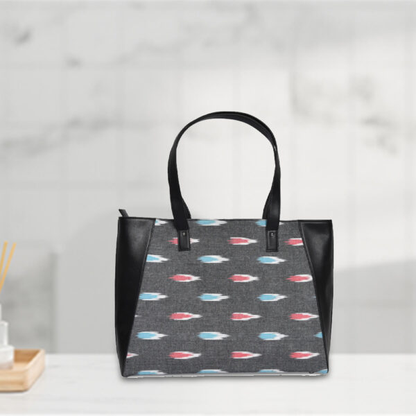 Black Tote Bag with Ikat Print - Image 2