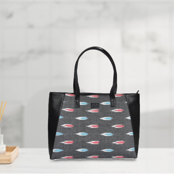 Black Tote Bag with Ikat Print