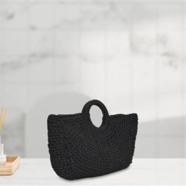 Black Knot Raffia Tote Bag - Image 2