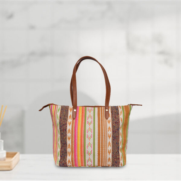 Trendy Canvas Mosaic Tote Bag - Image 4