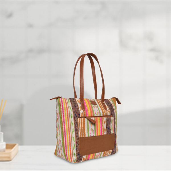 Trendy Canvas Mosaic Tote Bag - Image 3