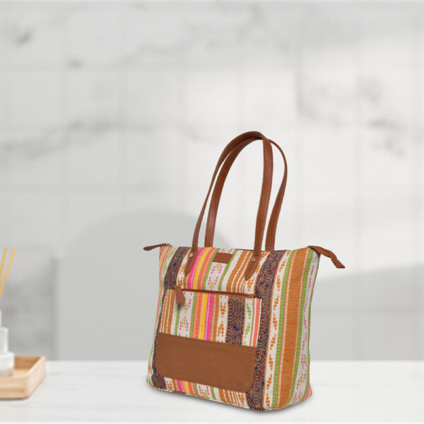 Trendy Canvas Mosaic Tote Bag - Image 2